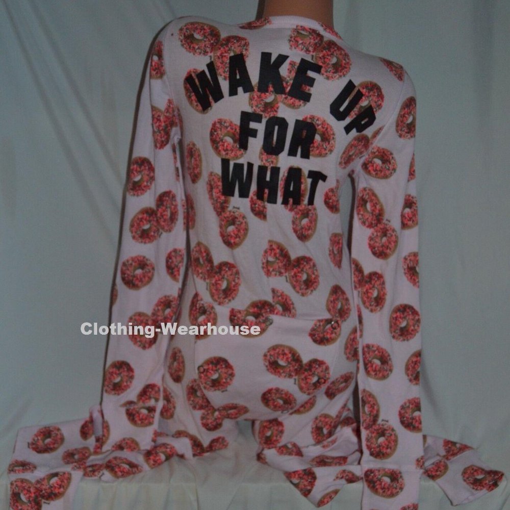 Victoria's Secret PINK Donut Onesie Sleep  Wake Up For What L new